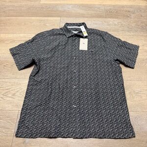 Tommy Bahama Men's Las Polomas Jacquard Camp Shirt Silk Blend Fossil Grey Medium